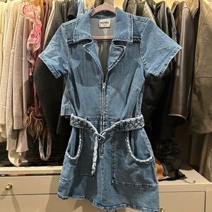Show Me Your MuMu Blue Denim Mini Dress with Braided Belt
